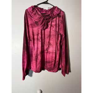 Vintage Boho Blouse Made In USA Hand Dyed Ruffle Tie Grunge Cottagecore